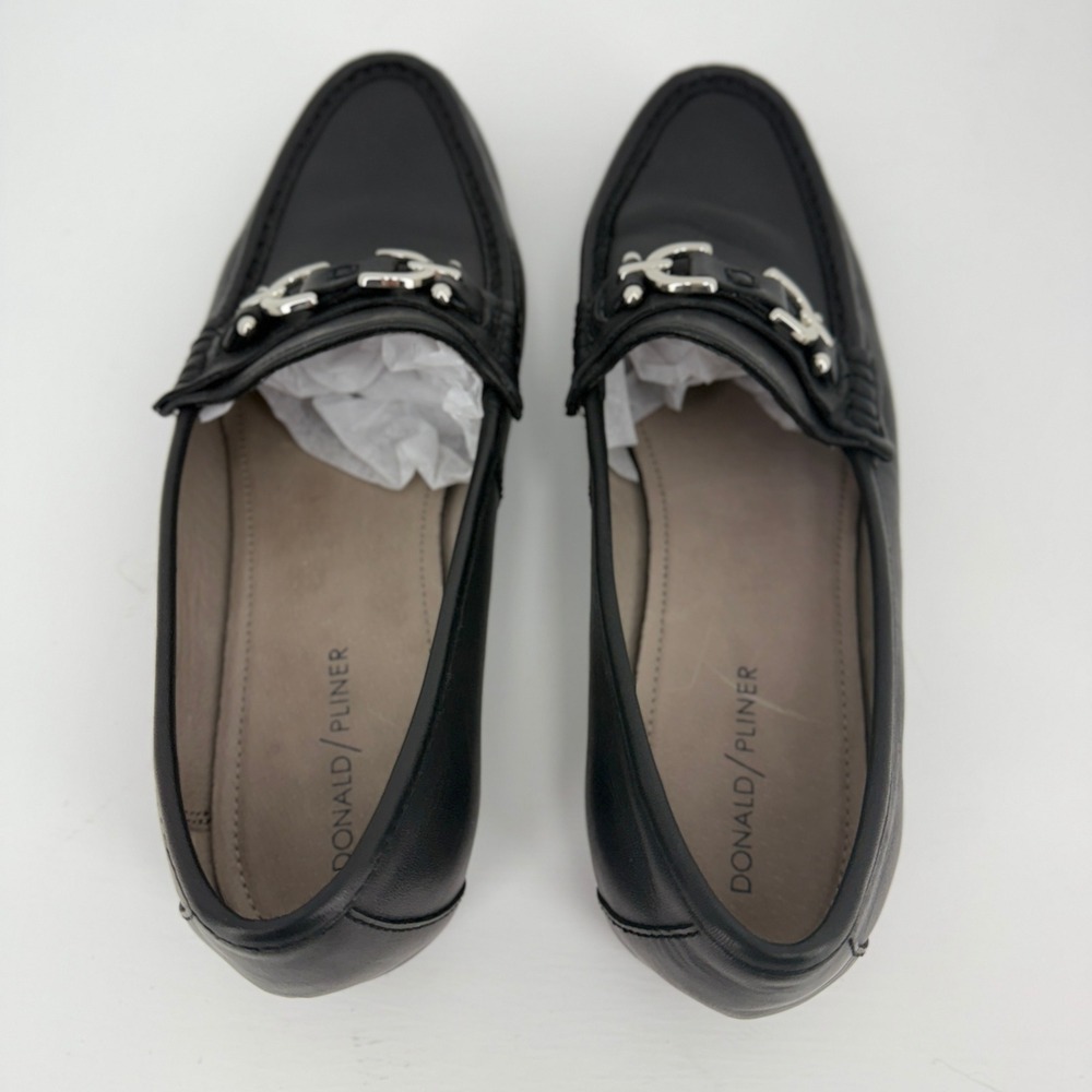 Donald Pliner Womens Black Leather Bit Loafers Silver Hardware Size 9.5 Wide - Picture 5 of 11
